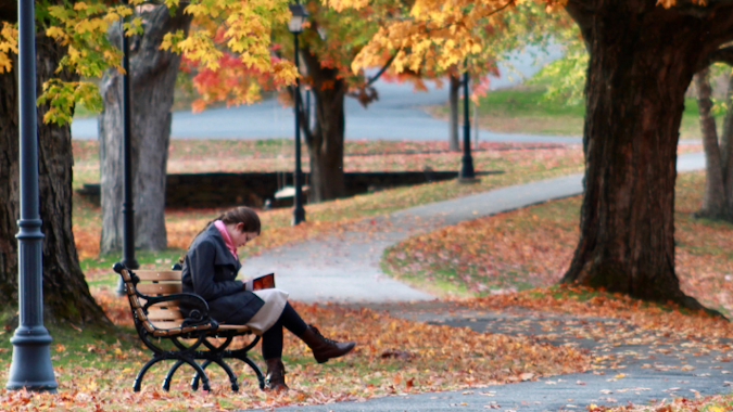 学生 reading on the 新英格兰 campus